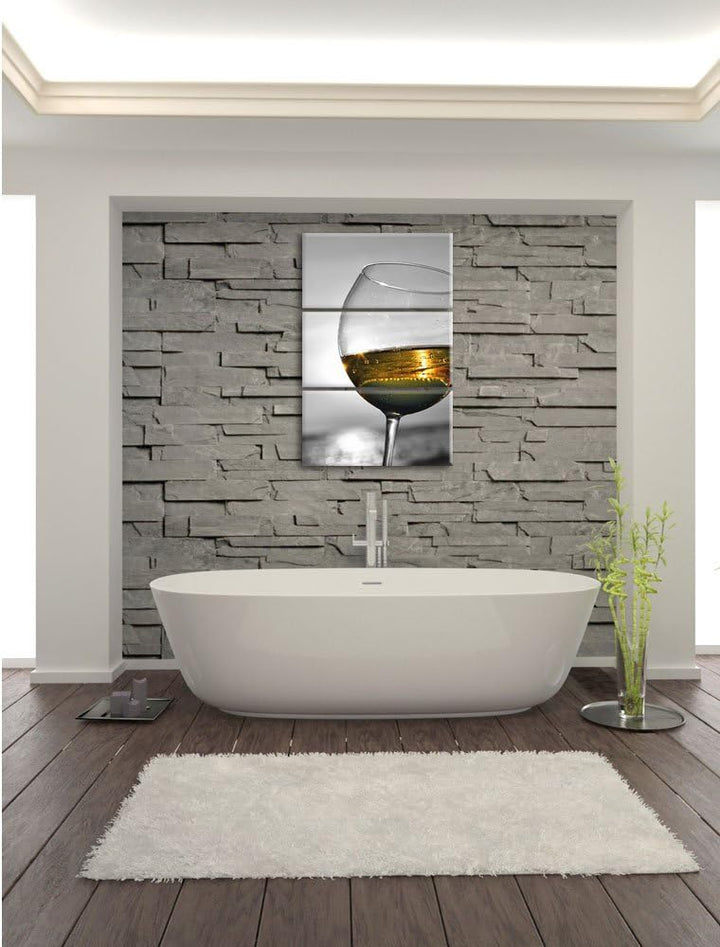 Pixxprint Wein in Gläsern am Meer schwarz/weiss / 3-Teilig/Gesamtmass 120cm Leinwandbild bespannt au