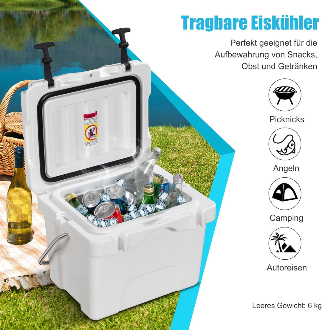 COSTWAY Kühlbox 15 Liter, Isolierbox tragbar mit Griff & Ablassstopfen & Getränkehalter, Thermobox W