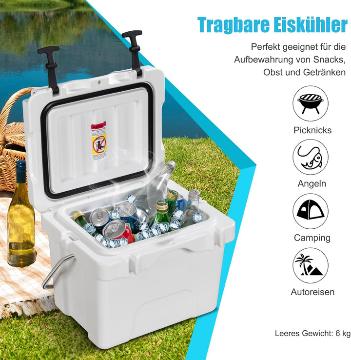 COSTWAY Kühlbox 15 Liter, Isolierbox tragbar mit Griff & Ablassstopfen & Getränkehalter, Thermobox W