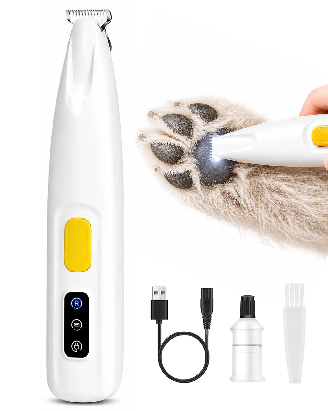 Pfotentrimmer für Hunde & Katzen mit LED-Licht – 18 mm breite Klinge, 35 dB leise, LED-Anzeige, wass