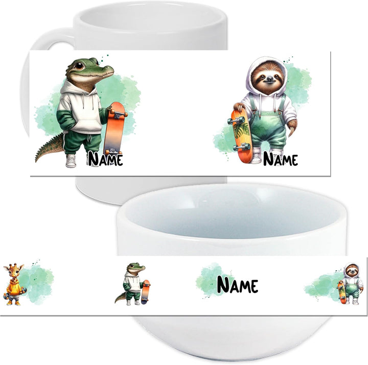 GRAZDesign Frühstücksset Müslischale Tasse Set für Jungs Skater Keramik inkl. Geschenkbox mit Müsli