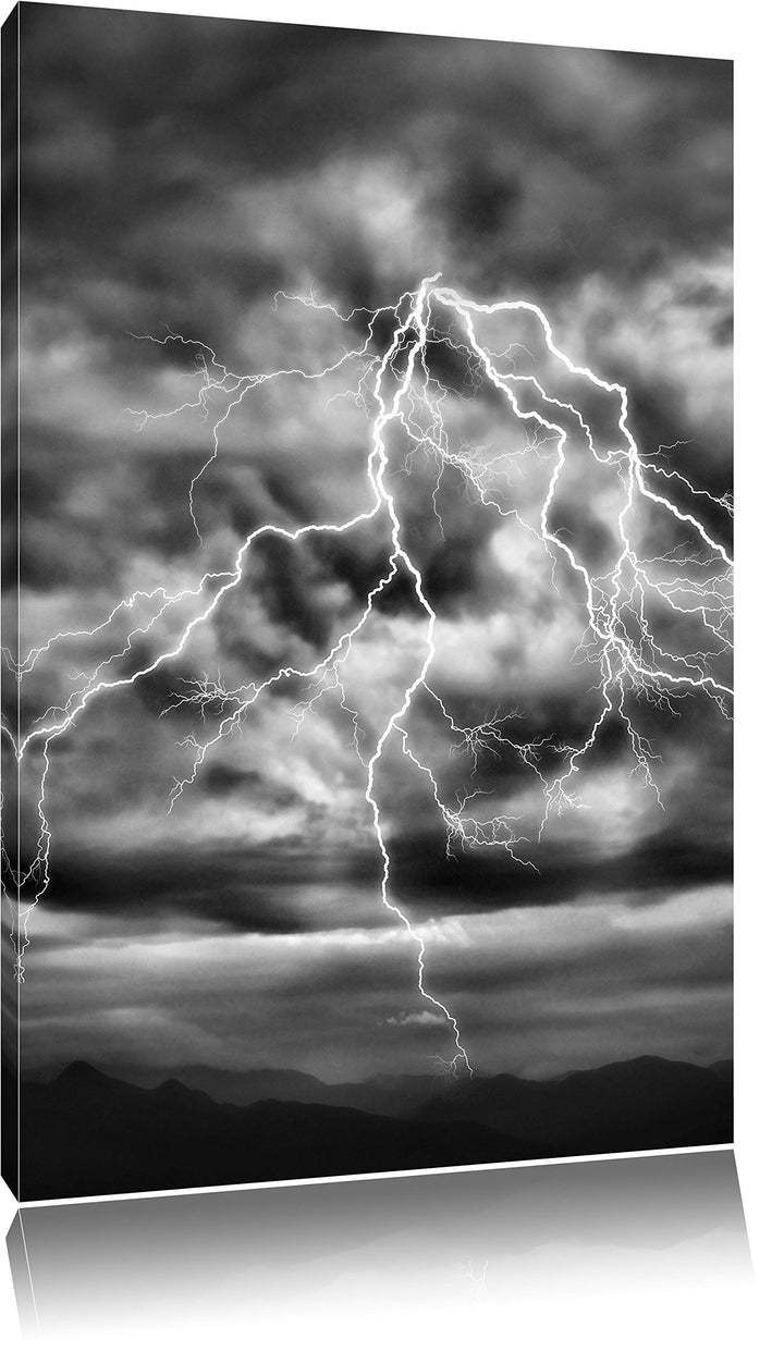 Pixxprint Blitze am stürmischen Himmel / 100x70cm Leinwandbild bespannt auf Holzrahmen/Wandbild Kuns