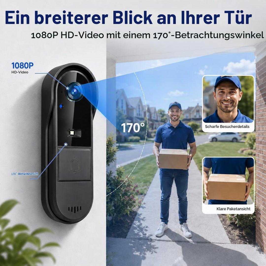 Winnes 1080P Video Türklingel mit Kamera Drahtlose Video Türklingel mit 4,3" Display,170° Weitwinkel