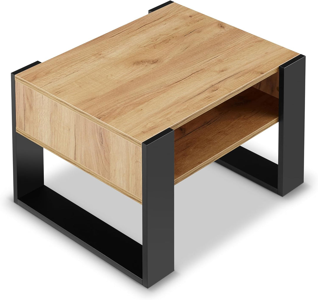 defiPad® Couchtisch mit Stauraum | Modern Wohnzimmertisch Eiche | 65CM Breite Kaffeetisch | Massiv u