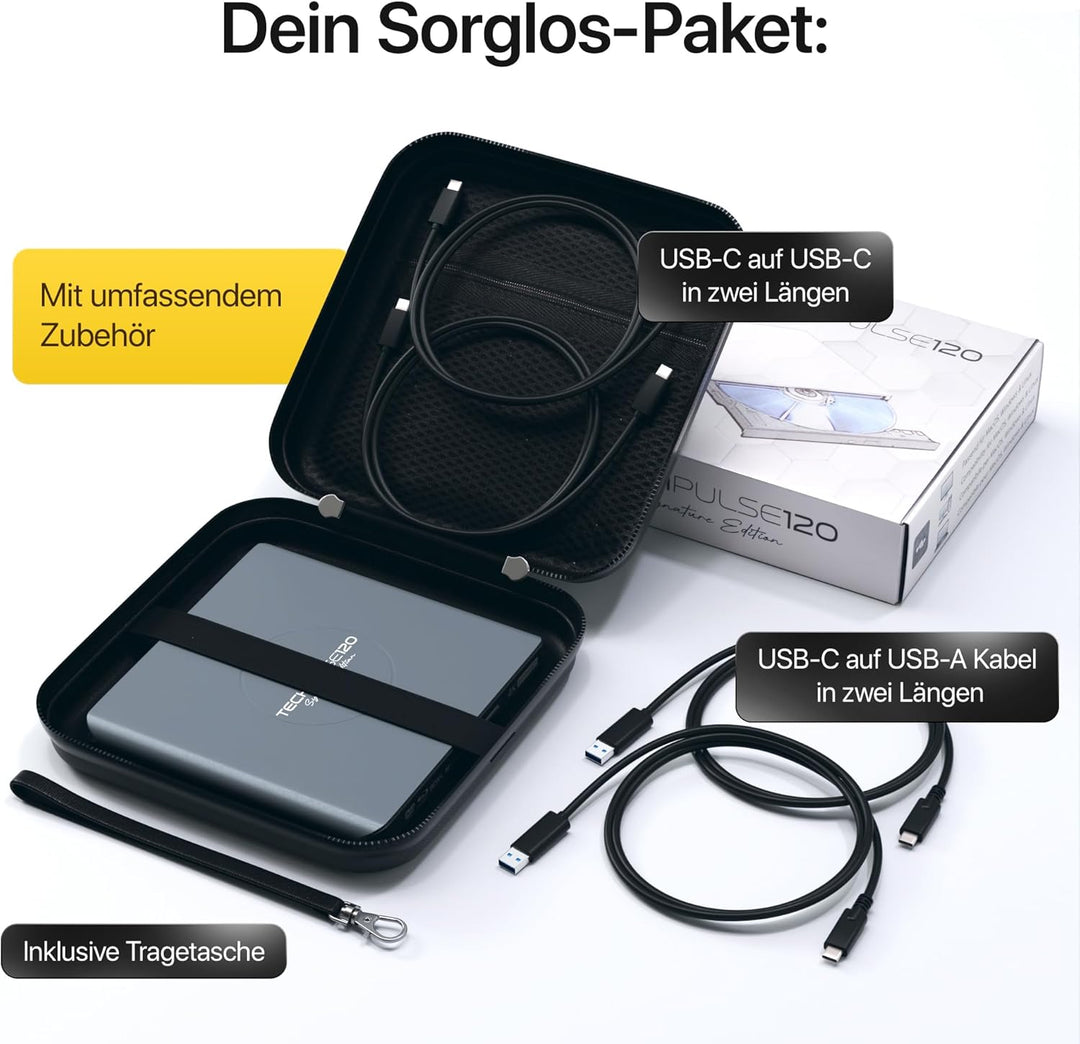 techPulse120 Externes USB 3.1 USB-C UHD 4k 3D M-DISC Blu-ray DVD CD HDR10 128GB Laufwerk Brenner Bur