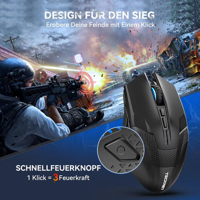 TECKNET Kabellose Gaming Maus, Raptor 2.4G Spieletauglichen Wireless Gamer Maus 8 Tasten, 4800 DPI,