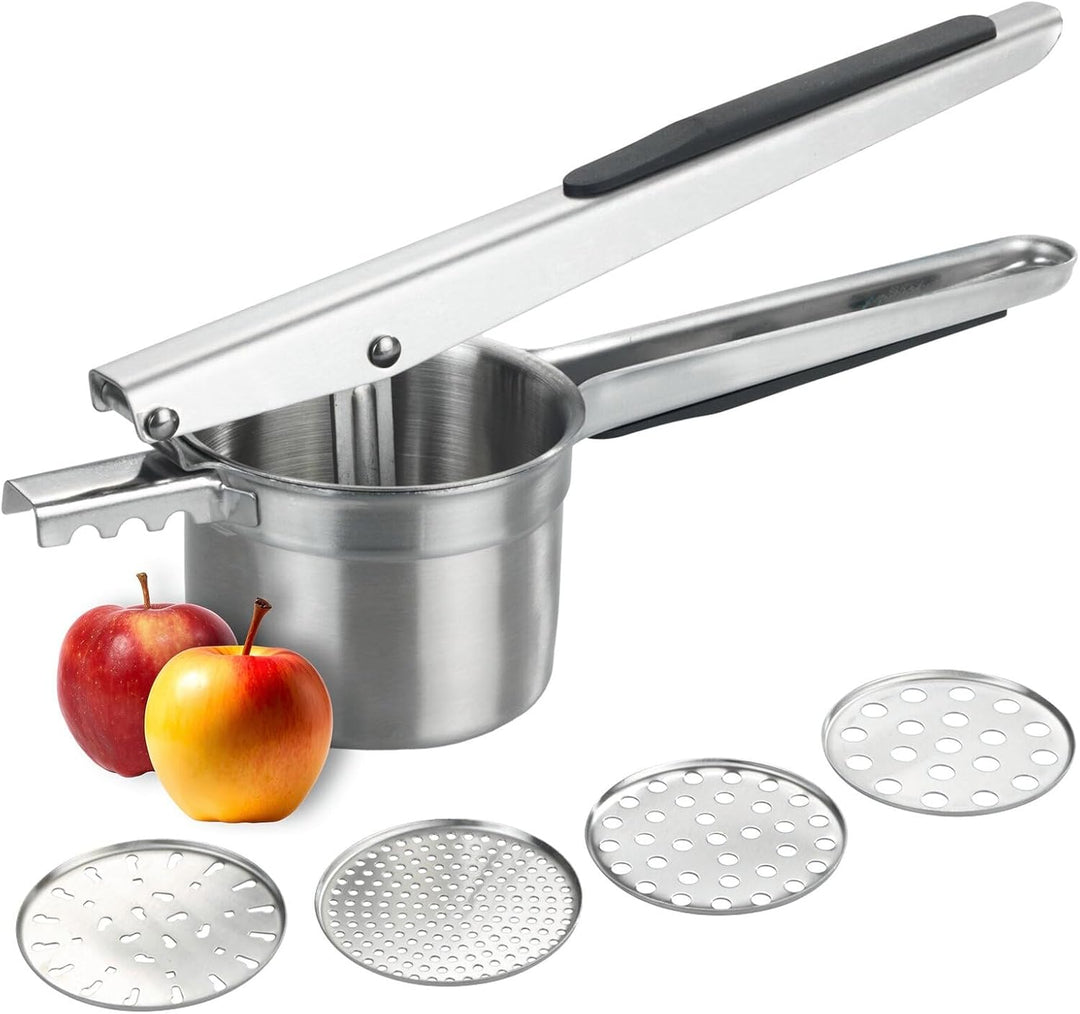 Multi-Presse XL aus Edelstahl, grosse Kartoffelpresse und Küchenpresse mit 4 Einsätzen, 330 ml Volum