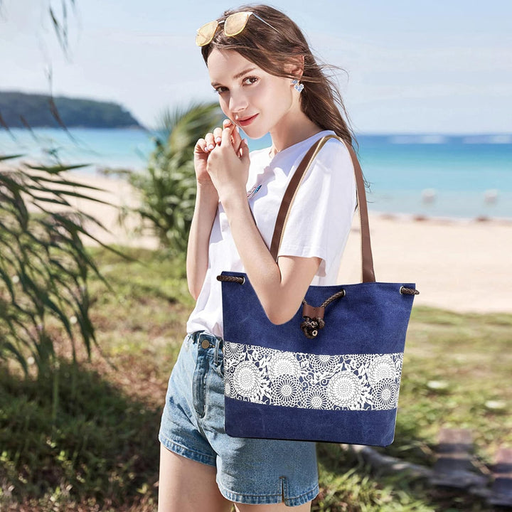 PORRASSO Damen Schultertasche Canvas Tote Umhängentasche Retro Kordelzug Beuteltasche Frauen Shopper