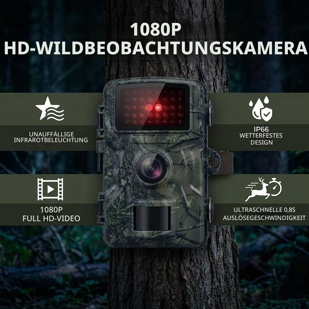Wildkamera, Wildkamera, 1080P, Wasserdichte Bauernhof- und Hofkamera mit 38 LEDs für Heimüberwachung