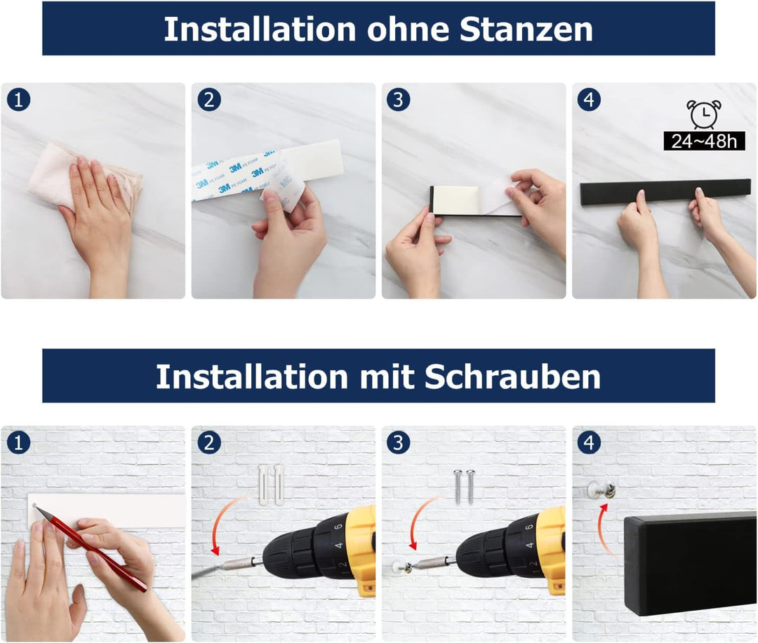 2 Stück Dmore Magnetleiste Messer, 2. Generation Upgrade, mit 3 Haken, 40 cm Messerhalter magnetisch