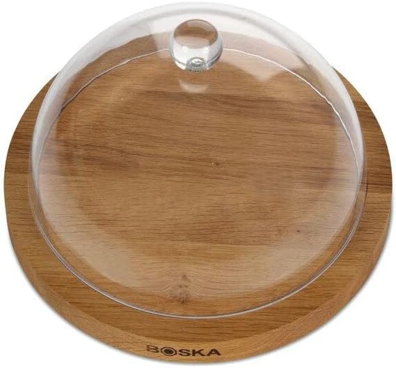Boska Servierbrett Rund Friends mit Glocke/hält Käse länger frisch / 23,8 cm/Holz/Kunststoff/Braun