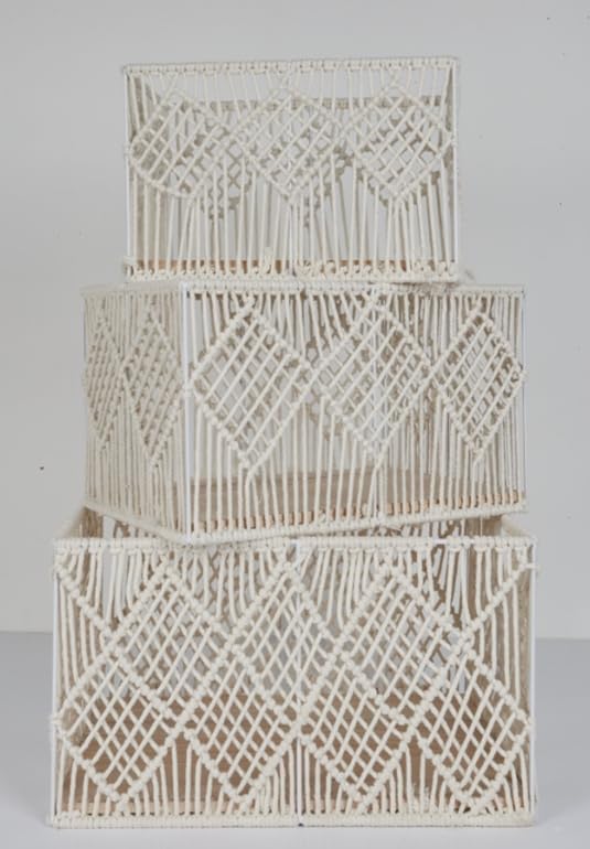 HOME DECO FACTORY, RG0022, X3 Boho Nesting Rectangular Basket - Practical and Elegant Decorative Sto