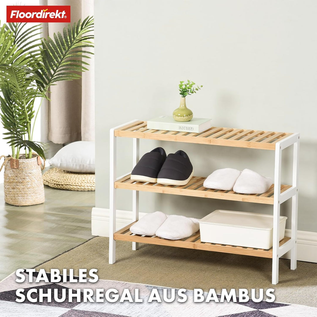 Floordirekt Schuhregal aus Bambus, schmales und platzsparendes Schuhregal, Schuhorganizer mit 3 Abla