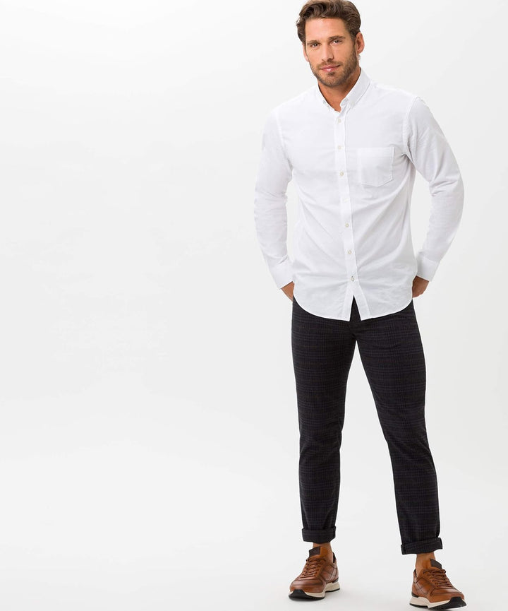 BRAX Herren Jeans Hose Cadiz C Wolloptik Twillstretch Darkblue Kariert 32W / 32L Marine, 32W / 32L M