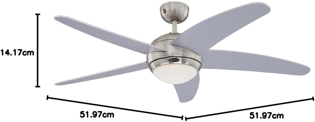 132 cm Deckenventilator Bendan 72220 mit Einzelleuchte und fünf Flügeln, Ausführung in seidenmattem