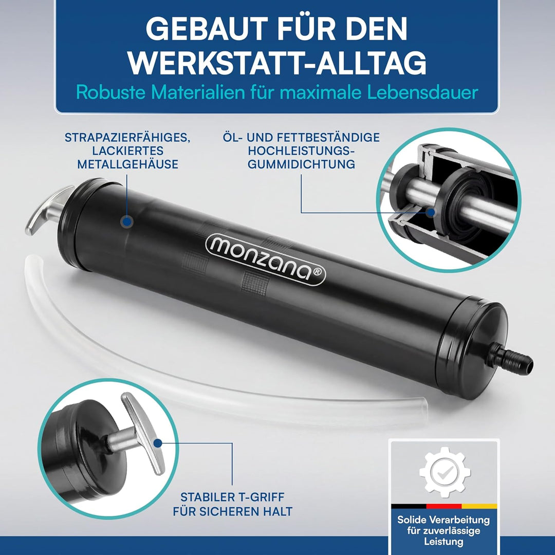 MONZANA® Ölabsaugpumpe 500 ml Volumen 300mm Schlauchlänge stabiles Metall T-Griff Ölpumpe Ölumfüllpu