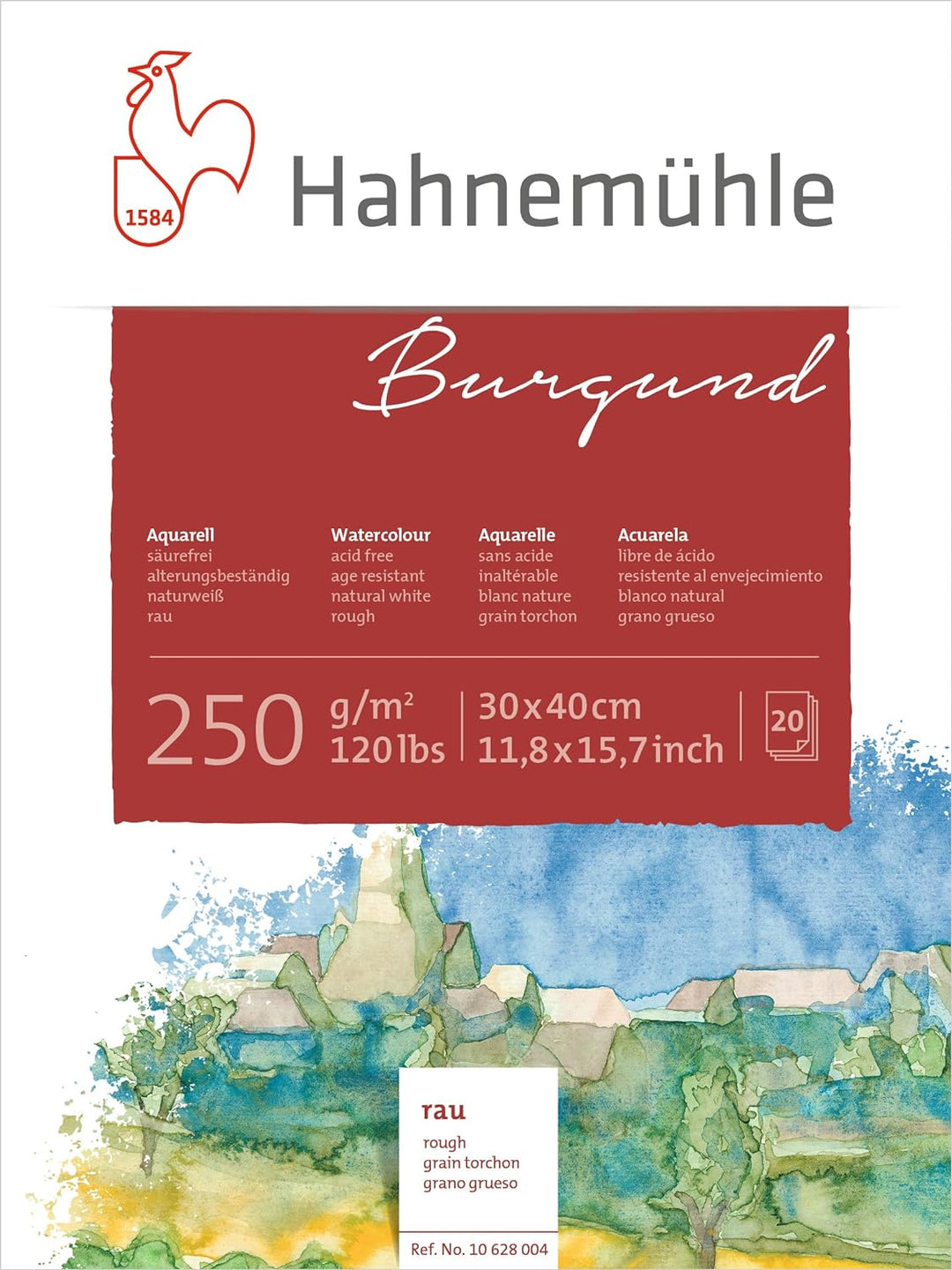 Hahnemühle Aquarellkarton Burgund, rau, 250 g/m², 30 x 40 cm, 20 Blatt
