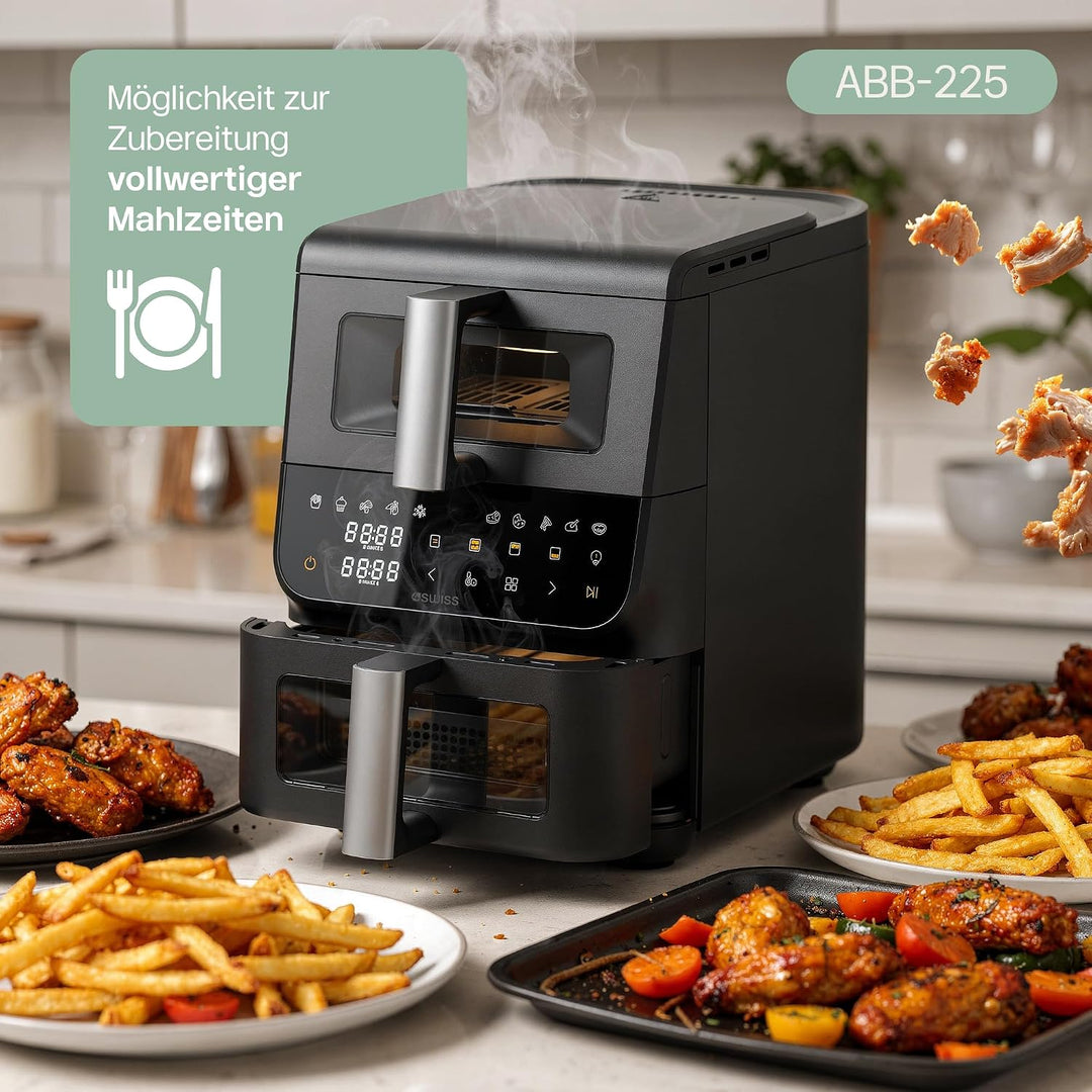 4Swiss Airfryer 10L Heissluftfritteuse Heissluftfritteuse mit 2 Kammern Air Fryer und Doppelkammer D
