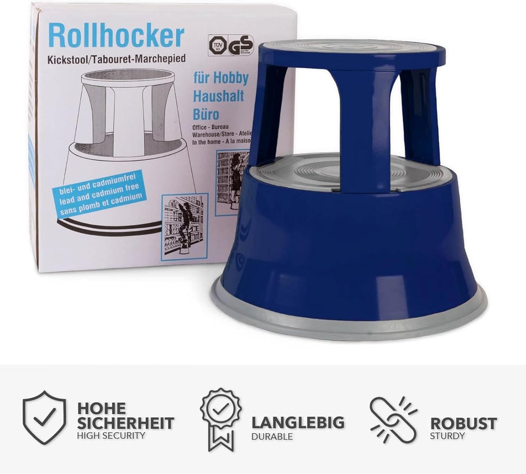 casa pura Tritthocker aus Stahl - Rollhocker 40 cm - 150 kg Tragkraft - TÜV- und GS-geprüft - Elefan