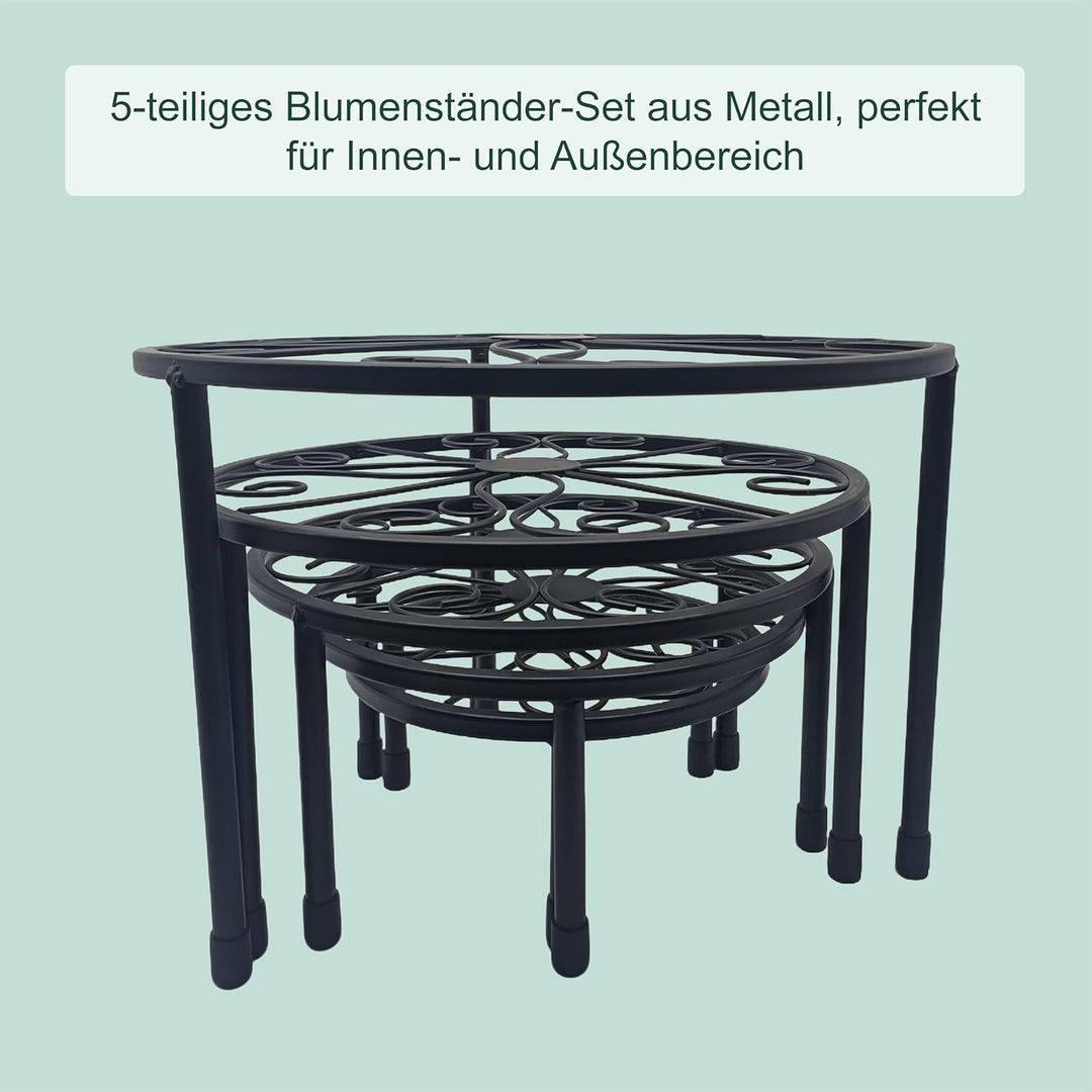 Relaxdays Blumenständer, 5-TLG. Set, rund, belastbar, H: 8–20, D: 17–30 cm, dekorative Pflanzenständ