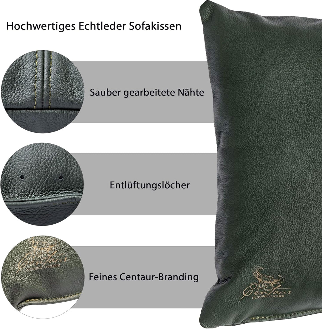 Centaur - Deko Lederkissen 40 x 40 cm für Sofa oder Schlafzimmer flaschengrün - Echt Leder Kissen Ec