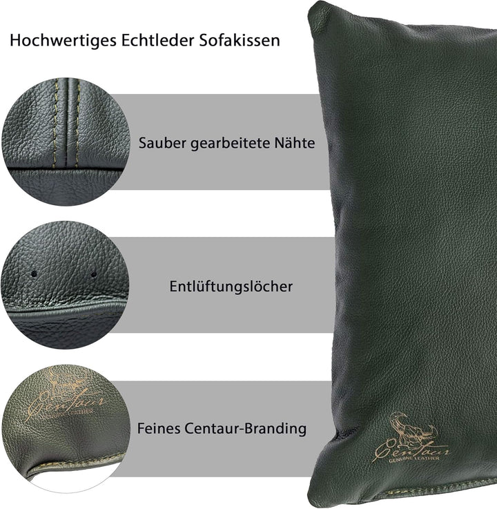 Centaur - Deko Lederkissen 40 x 40 cm für Sofa oder Schlafzimmer flaschengrün - Echt Leder Kissen Ec