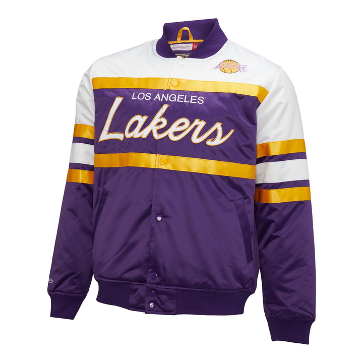 Mitchell &amp; Ness NBA Special Script Heavyweight Satin Jacket LA Lakers - Purple L, LA Lakers - Purple