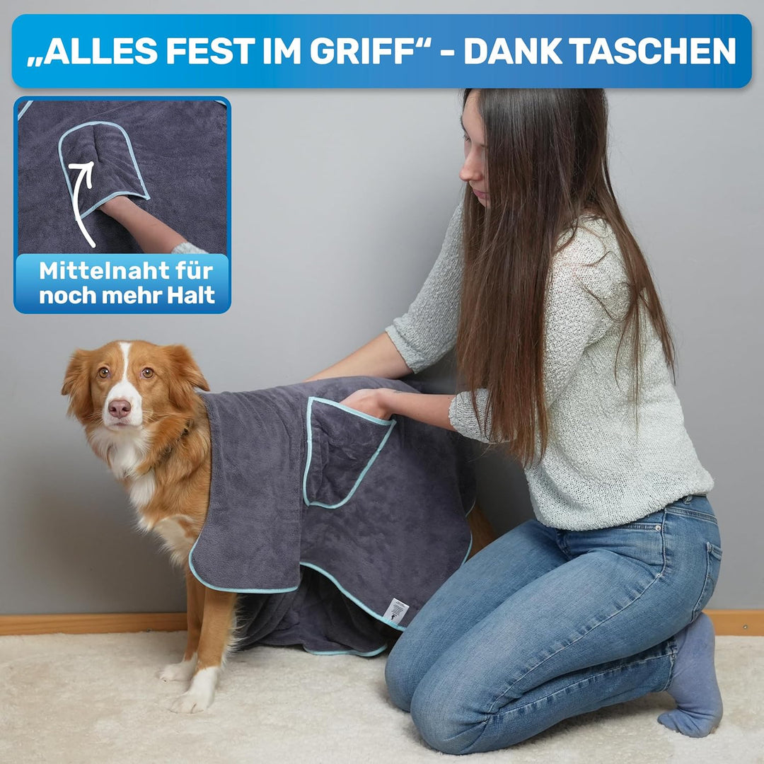 BluePet Hundehandtuch 2er Set, Mikrofaser Handtuch Hund extra saugfähig, Hundehandtücher schnell tro