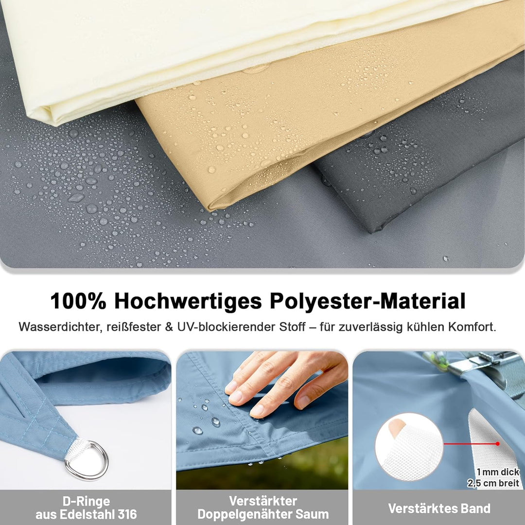LOVE STORY Sonnensegel 4x5m Wasserdicht Rechteckig Blau Sonnenschutz Windschutz Segel PES Polyester,