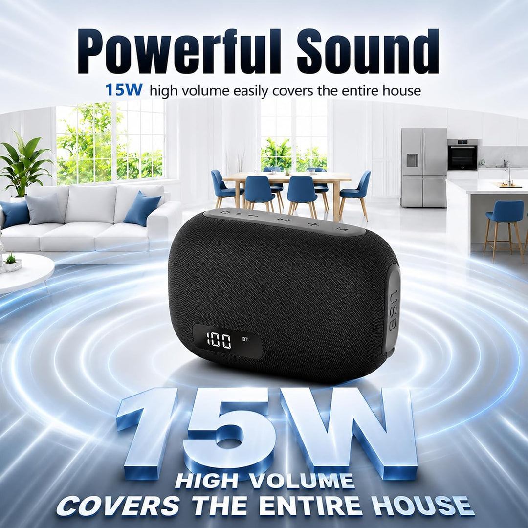 TIMU Bluetooth Lautsprecher mit LED Anzeige, portabler Mini-Lautsprecher Dusche, Pro Sound Musikbox,