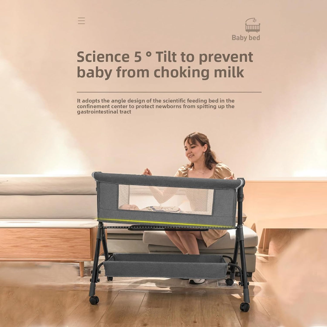 Aveainelle Baby-Beistellbett mit Matratze, Faltbare und Umwandelbare Babywiege, Verstellbare Babywie