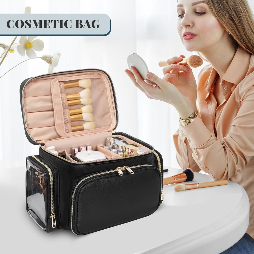 Kosmetiktasche Gross, Reise Make Up Tasche Damen Schminktasche mit Pinselhalter Fach, Portable Makeu