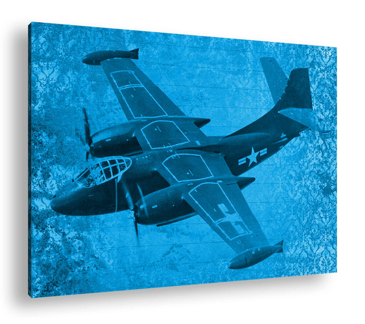 deyoli Illustration Kriegsflugzeug Format 80x60 Effekt: Monocrome Blau als Leinwandbild, Motiv ferti