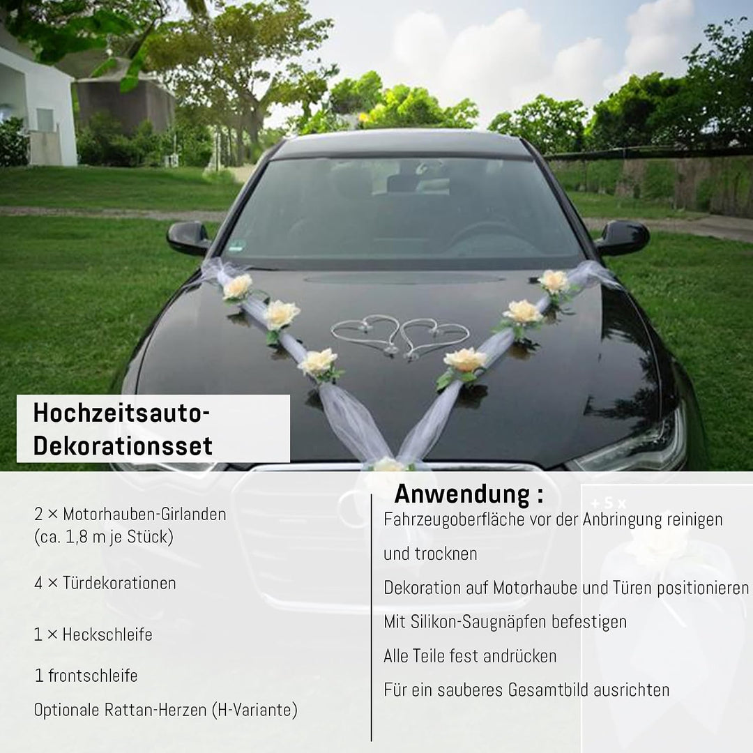 Organza M + Schleife Auto Schmuck Braut Paar Rose Deko Dekoration Autoschmuck Hochzeit Car Auto Wedd
