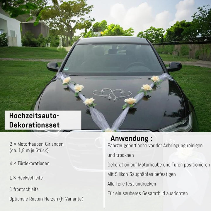 Organza M + Schleife Auto Schmuck Braut Paar Rose Deko Dekoration Autoschmuck Hochzeit Car Auto Wedd