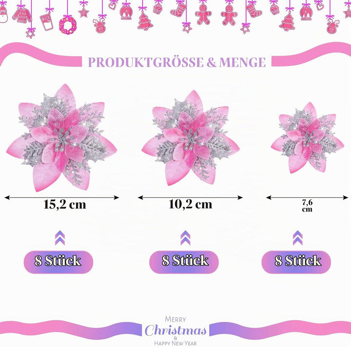 24 Glitzer Weihnachtsstern Blumen Künstliche Weihnachten Blumen Ornamente Hochzeit Blume Deko Weihna