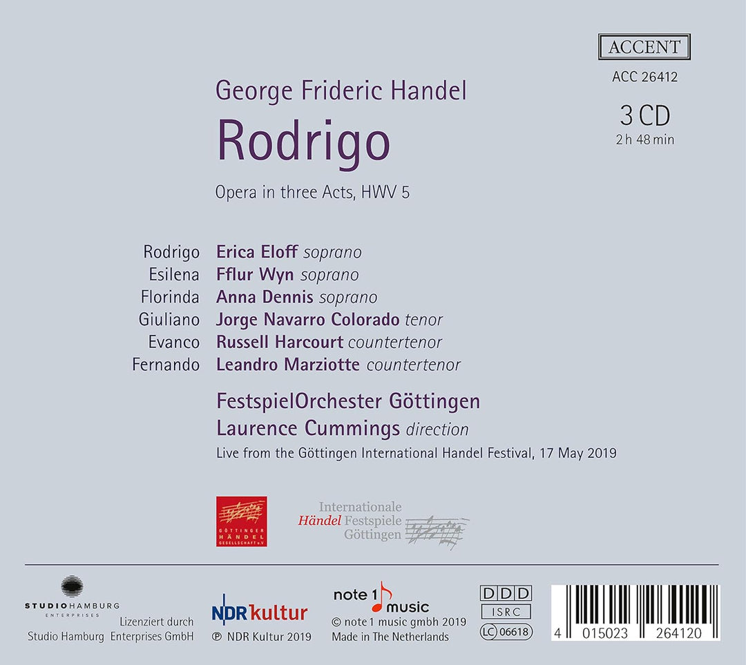 Händel: Rodrigo - Oper in drei Akten, HMV 5, Audio-CD
