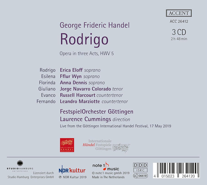 Händel: Rodrigo - Oper in drei Akten, HMV 5, Audio-CD