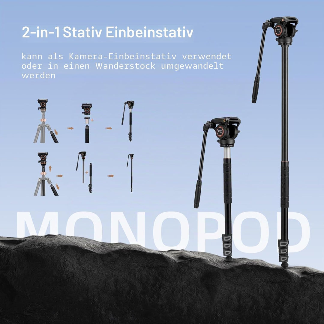 Professionelles Video-Stativ-Einbeinstativ-Kit, Cayer AF2451 67-Zoll-Aluminium-Teleskop-Flip-Lock-St