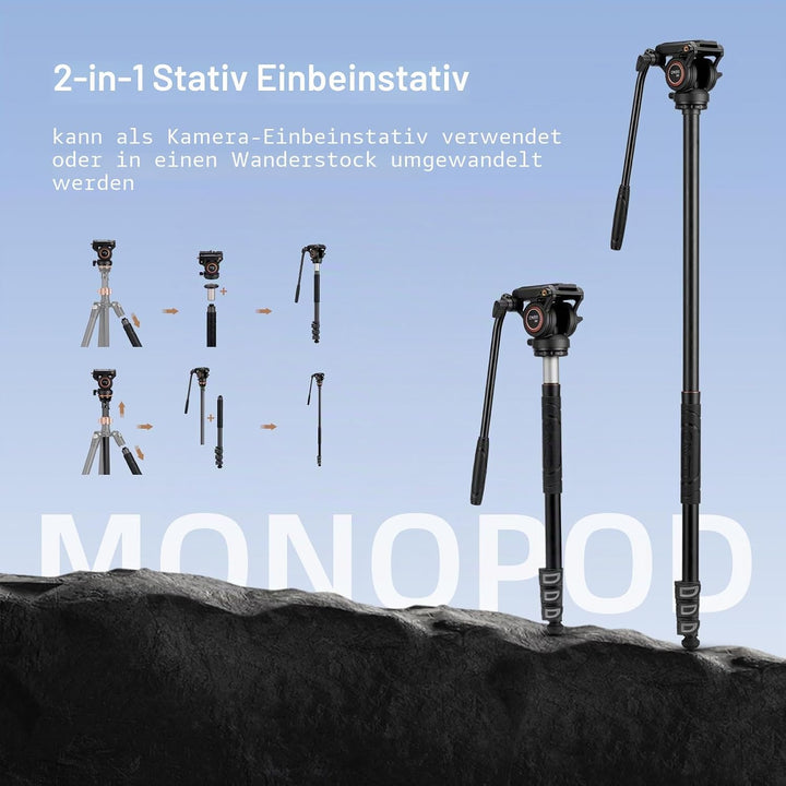 Professionelles Video-Stativ-Einbeinstativ-Kit, Cayer AF2451 67-Zoll-Aluminium-Teleskop-Flip-Lock-St