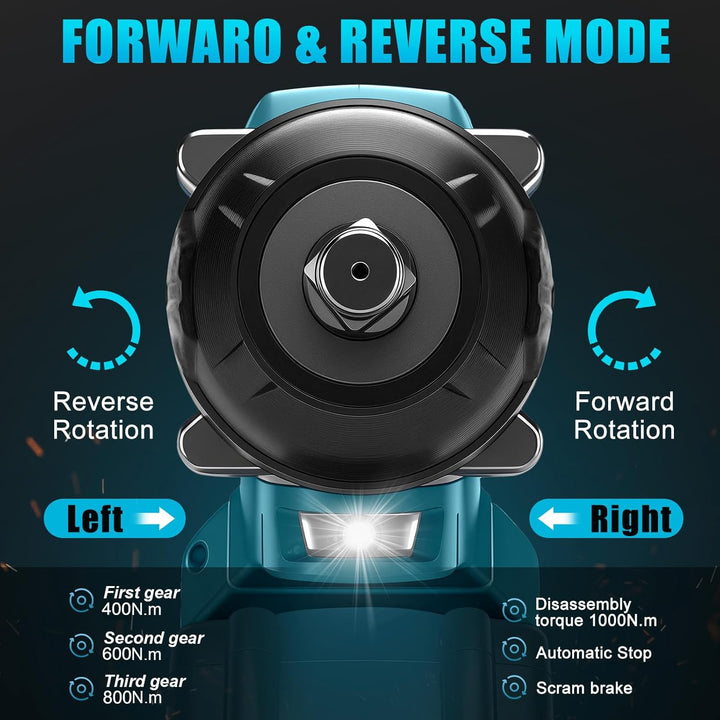 1000Nm Akku Schlagschrauber Kompatibel mit Makita 18V Batterie (Ohne Akku), 1/2 Zoll Bürstenloser Sc