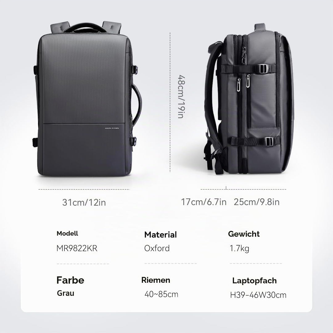 MARK RYDEN 30-45L Geschäftsreiserucksack, Erweiterte Umhängetasche, multifunktionaler Nass- und Troc
