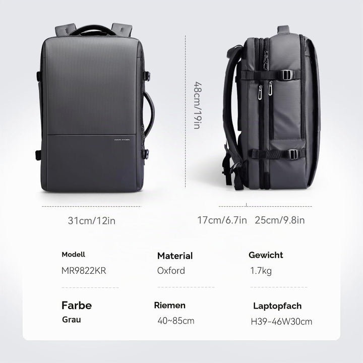 MARK RYDEN 30-45L Geschäftsreiserucksack, Erweiterte Umhängetasche, multifunktionaler Nass- und Troc