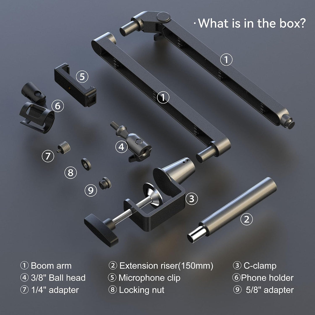 Mikrofonarm Niedrigprofil mit 15cm Verlängerung, Verstellbarer Mikrofonarm aus Metall, Kabelmanageme