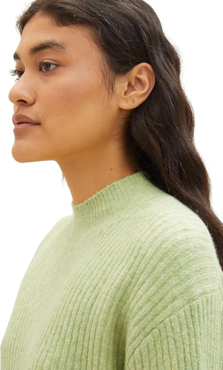 TOM TAILOR Denim Damen Basic Pullover mit Rippstruktur XXL 32542 - Dusty Pear Green Melange, XXL 325