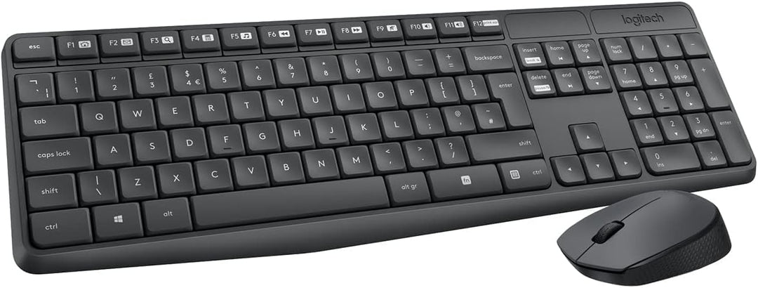 Logitech MK235 Kabelloses Set mit Tastatur und Maus für Windows, US QWERTY-Layout - Grau