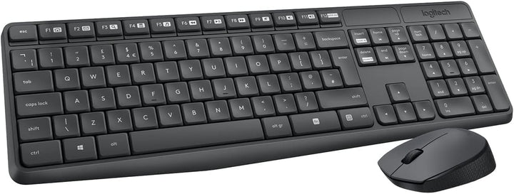 Logitech MK235 Kabelloses Set mit Tastatur und Maus für Windows, US QWERTY-Layout - Grau