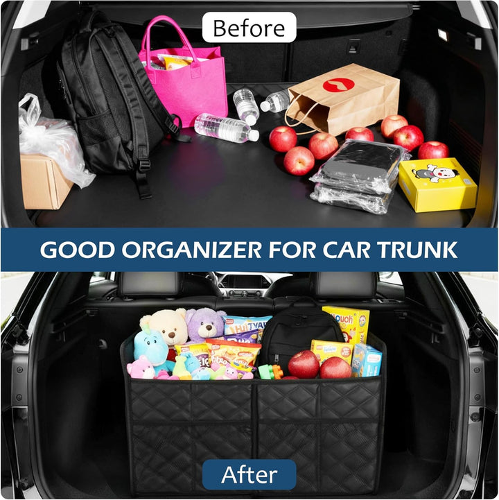 kofferraum organizer mit 7 fächern, 57L Organizer auto aus PU-Material, Auto Box mit seitlicher Mesh