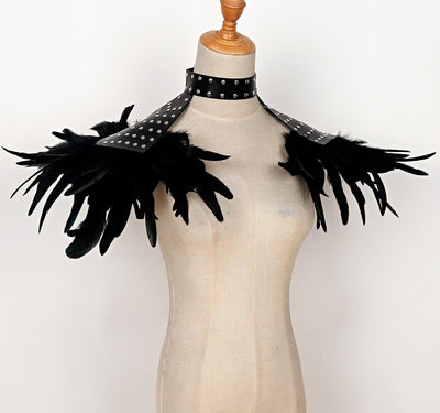 keland Gothic Leder Feder Epauletten Schulterklappen Schulterschmuck Umhang Schultertuch mit Halsrei