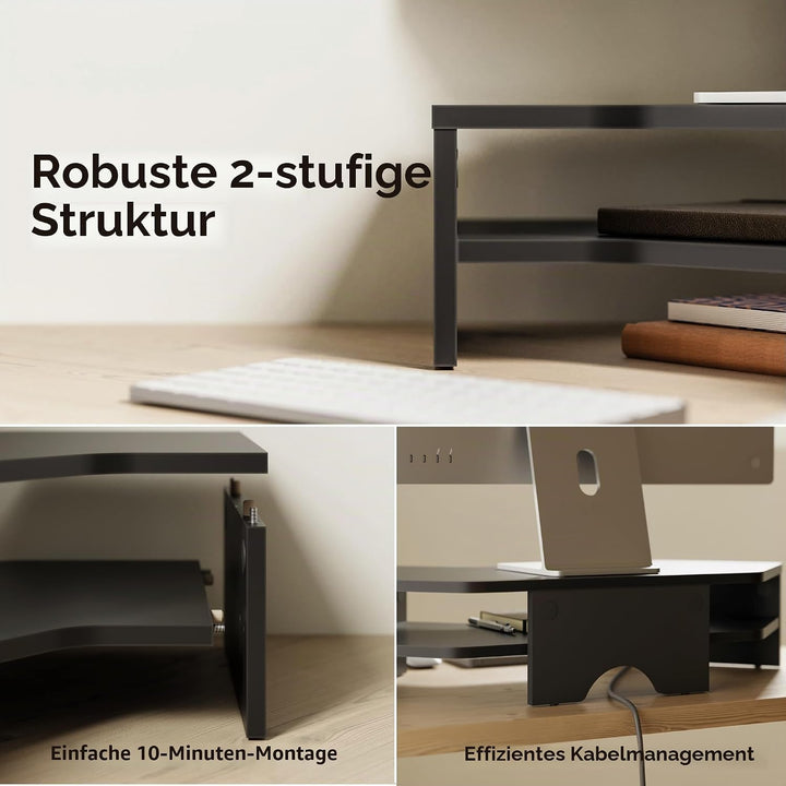 Fenge Monitorständer Holz, Monitorerhöhung mit Ablage, Eck-Monitorständer, Schreibtisch-Organizer fü